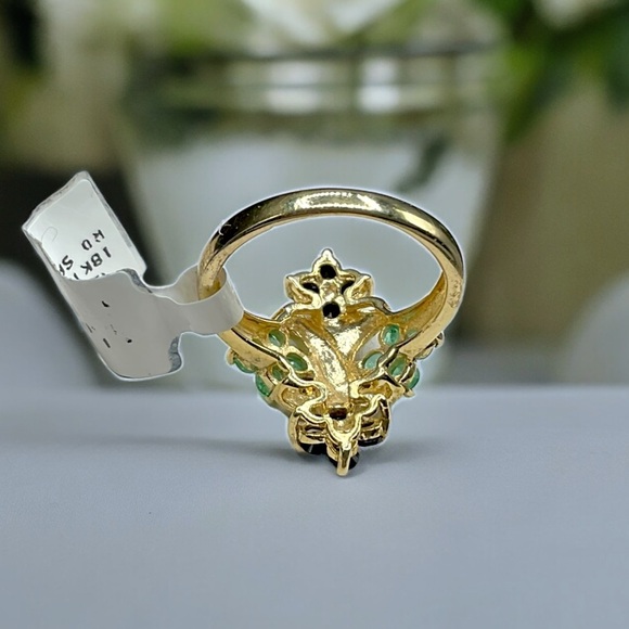 🌺Vintage 18K/925 Genuine Emerald & Sapphire Ring - Picture 6 of 11